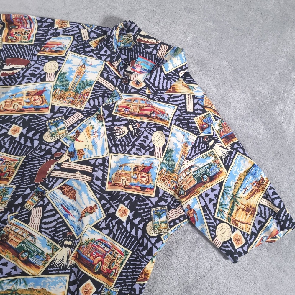 Reyn Spooner Hawaiian Shirt Mens‎ XL Joe Kealoha Woody Nostalgic Cars Surfers